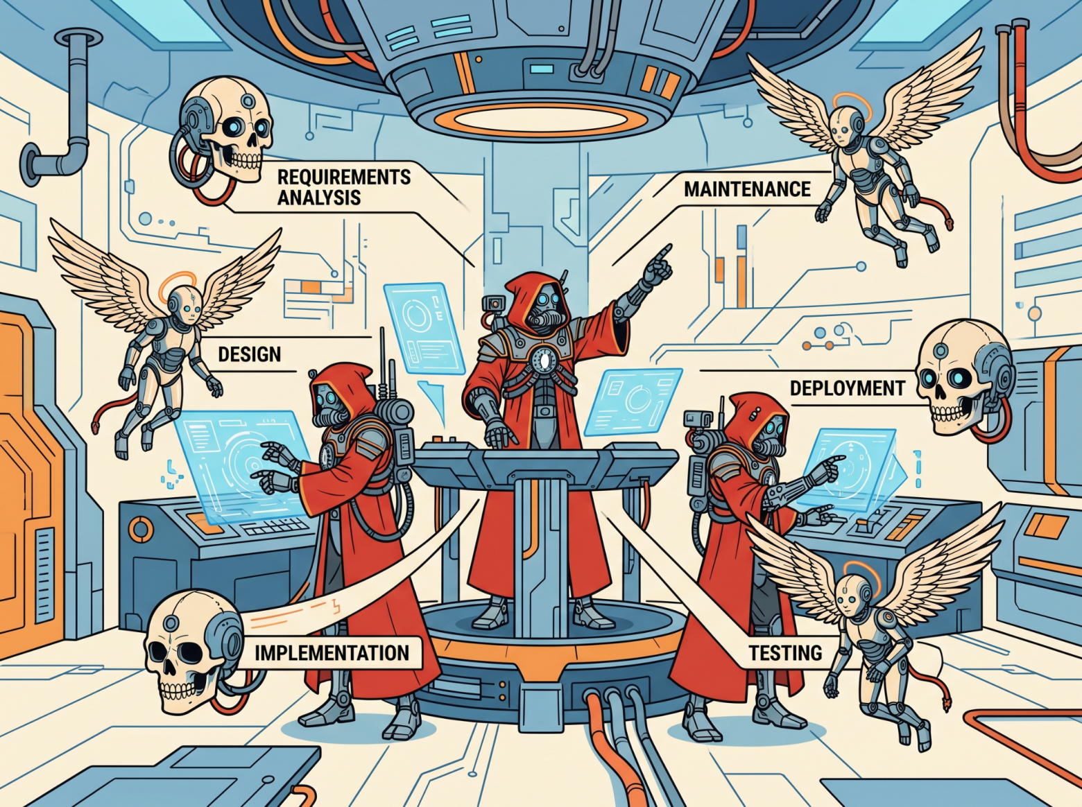 AI-native team: engineers orchestrate a chain of agents