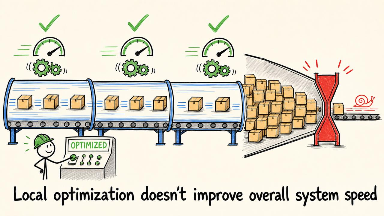 Local optimization does not improve overall system speed: optimized stages feed into a system bottleneck