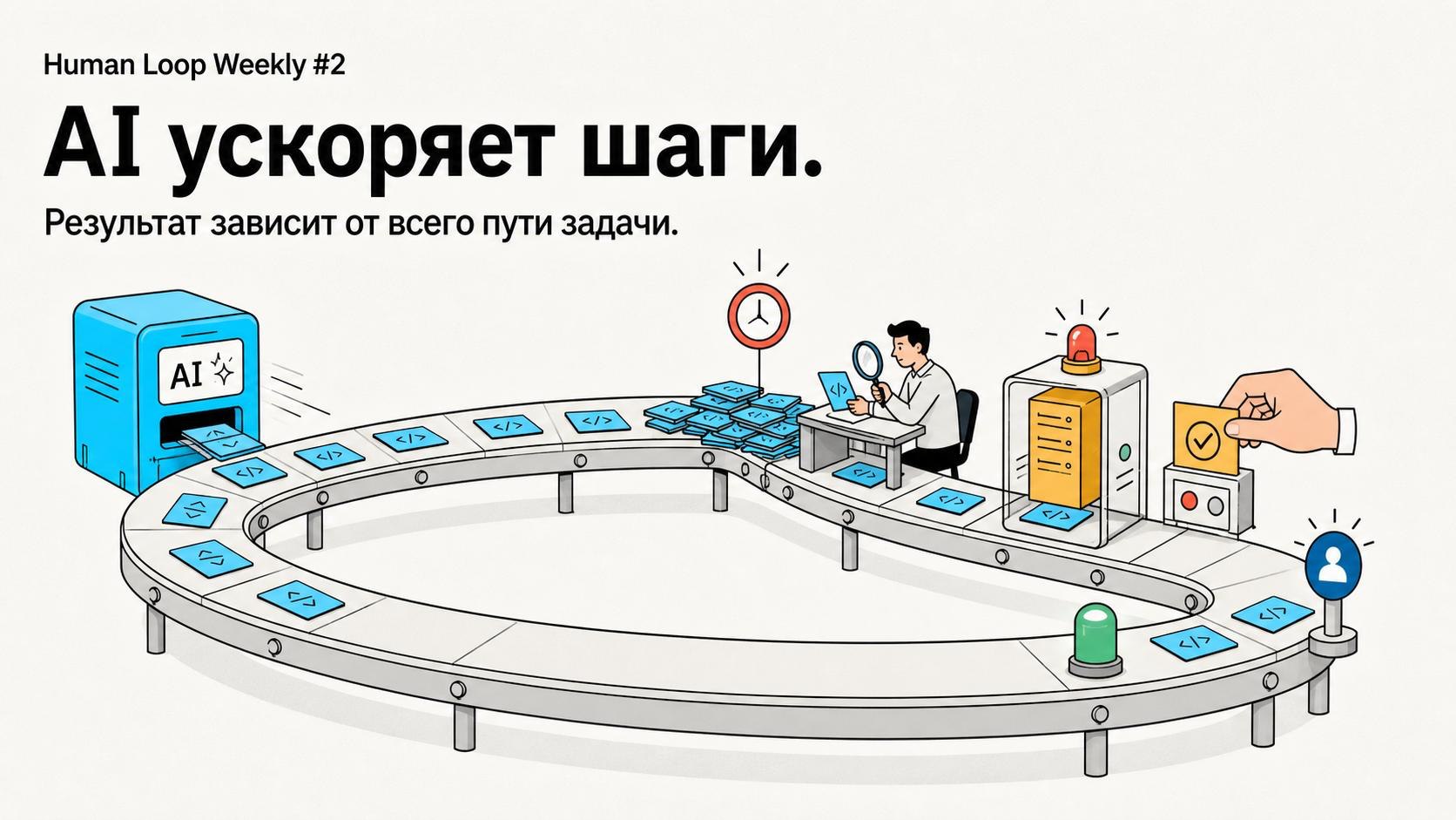 Human Loop Weekly #2: AI ускоряет шаги, а результат зависит от всего пути задачи — от подготовки кода до сигнала от пользователя.